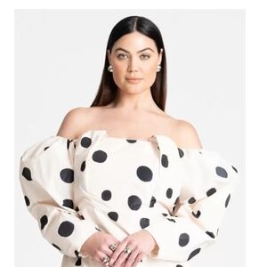 ELOQUII Off-Shoulder Polka Dot Dress
